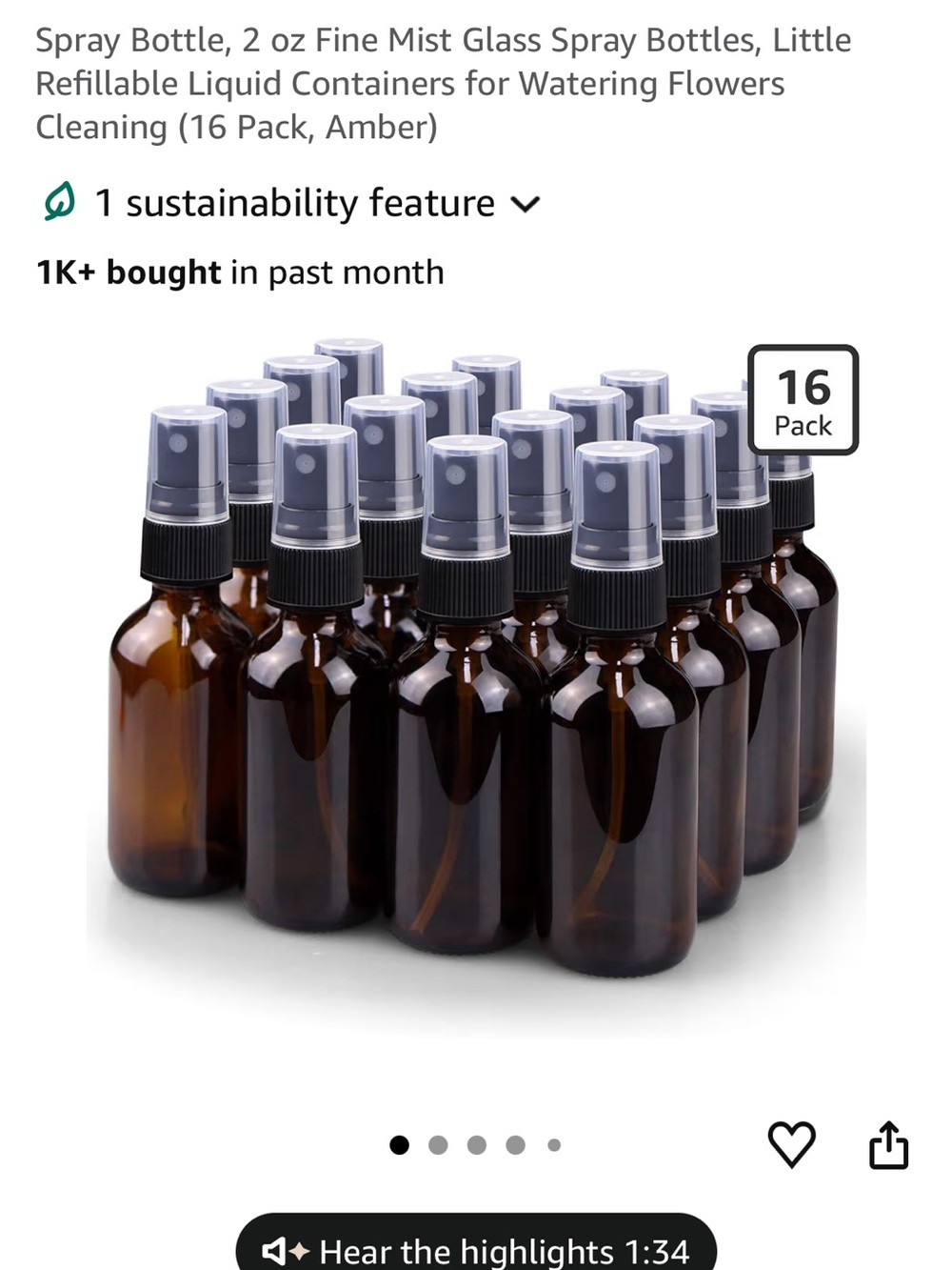 Amber Glass Fine Mist Spray Bottles (16 Pack) - Refillable 2 oz